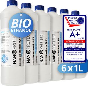 Nanoprotect Bioethanol 96,6% | 6 x 1 Liter | Flüssiger Ethanol Brennstoff für Indoor Kamin und Tischfeuer | Reiner Ethylalkohol als Lösungsmittel | e …