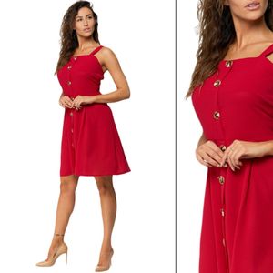 MORAJ Dámské letní koktejlové šaty s ozdobnými knoflíky Beach Midi Dress Moraj 2100-005 - Red - L