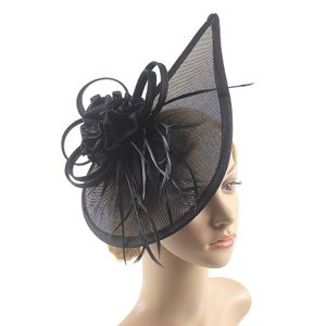 Frauen Fascinator Stirnband Feder Mesh Blume Einfarbig Vintage Bowler Hut Hochzeit Haarspange Tea Party Hut für Abschlussball Bankett-Schwarz