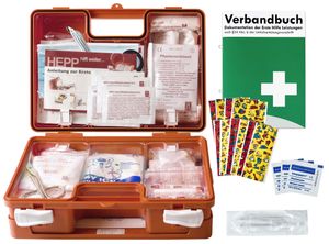 Erste-Hilfe-Koffer Kita incl. Hygiene-Ausstattung nach aktueller DIN 13157 für Betriebe + DIN/EN 13164 für KFZ - mit Verbandbuch