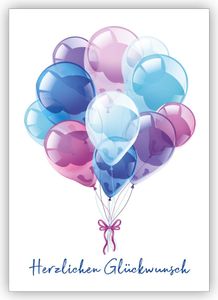 Tolle Glückwunsch Grußkarte zur Hochzeit, Geburtstag, Einschulung oder anderen Erfolgen mit Luftballon Strauß: Herzlichen Glückwunsch