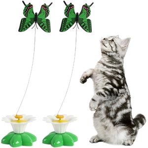 2 Stück Interaktives Katzenspielzeug, Elektrisches Bewegliche Blume Schmetterlingg, 360° Rotierendes, Katzen Intelligenzspielzeug (Schmetterlings farbe zufällig)