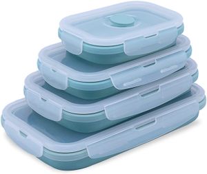 Faltbarer Frischhaltebehälter aus Silikon, BPA-frei, Restdose, mit luftdichtem Kunststoffdeckel für die Küche,Hellblau