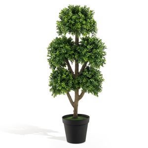 COSTWAY künstlicher Buchsbaum 115cm, Kunstpflanze mit 5 Kugeln, Kunstbaum im Topf, Kugelbaum Grün