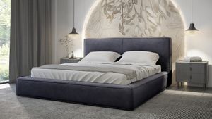 Čalouněná postel GRAINGOLD 200x200 Amaro - sametová látka, moderní design, silná pěna - postel s roštovým rámem a zásuvkou - černá (Jasmine 100)