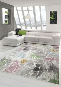 Designer und Moderner Teppich Kurzflor Wohnzimmerteppich in Lila Beige Grün Blau Größe - 80x150 cm