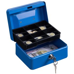H&S Geldkassette mit Schlüssel abschließbar - Schwarze Kasse in Klein mit 2 Schlüsseln - für Scheine mit Münzfach zur Geld Aufbewahrung - Money Box Kassa mit Schloss - Blau