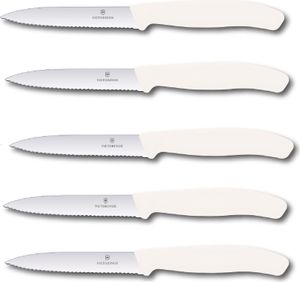 Victorinox | Swiss Classic Gemüsemesser Set | 10 cm Wellenschliff | perfekt für Tomaten | 5er Set | Weiß | ideal für präzises Schneiden und Schälen