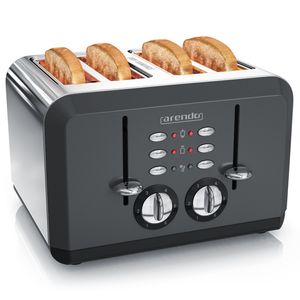 Arendo Toaster für 4 Scheiben, 1630 W, Automatik, Edelstahl, Wärmeisolierendes Doppelwandgehäuse, grau