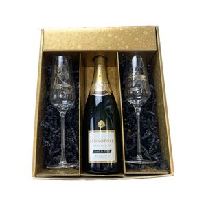 Geschenkbox Champagner Heidsieck - Gold -1 Gold Top - 2 Champagnergläser Anton Studio Design