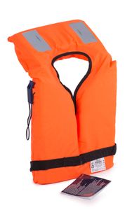 Schwimmweste aus Feststoff für Kinder von 15 bis 40 kg, 50 N, ohnmachtsicher, mit Pfeife in Orange, reflektierend