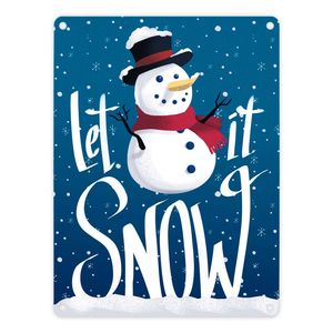 Let it Snow Metallschild mit süßem Schneemann – 15x20 cm