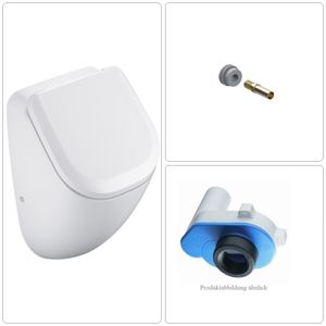 VIGOUR DERBY Urinal Zulauf verdeckt mit SoftClose Deckel, Ablaufgarnitur und Zulaufgarnitur