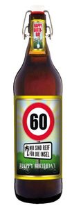 Geburtstag 60 Jahre - Herzlichen Glückwunsch - 1 Liter Flasche Bier mit Bügelverschluss