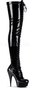 PLEASER DELIGHT-3023 High Heel Overkneestiefel mit Plateau und Schnürung