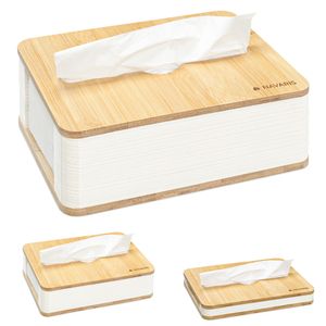 Navaris Akkordeon Taschentuchbox Bambus - Box für Taschentücher Kosmetiktücher - Tücherbox Kosmetikbox Spender - Taschentuchspender faltbar