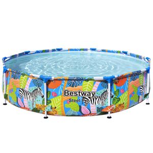 Bestway® Steel Pro™ Frame Pool ohne Pumpe Ø 305 x 66 cm, buntes Zebra-Design, rund