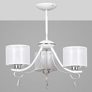 Kronleuchter DIANE Weiß Stoff Schirm 3-flammig Klassisch stilvolle Lampe Wohnzimmer Schlafzimmer