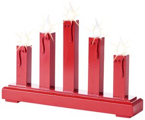 LED Kerzenständer Batterie Fensterbeleuchtung 30 x 22 x 5,5 cm mit Timer Rot / Weiß / Braun, Farbe:Rot