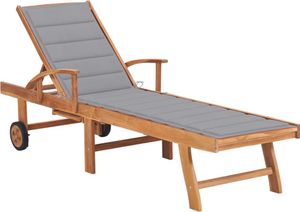 vidaXL Sonnenliege mit Auflage Grau Massivholz Teak