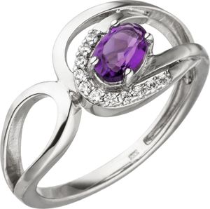 Gr. 52 Damen Ring 333 Gold Weißgold 11 Zirkonia 1 Amethyst lila violett Weißgoldring