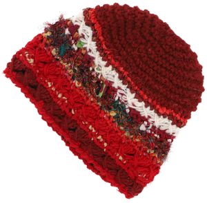 Handgestrickte Wollmütze, Gestreifte Wintermütze - Rot, Uni, Wolle, Mützen