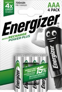 Wiederaufladbare Batterien Energizer AAA - 700 mAh POWER PLUS - 4 Stück