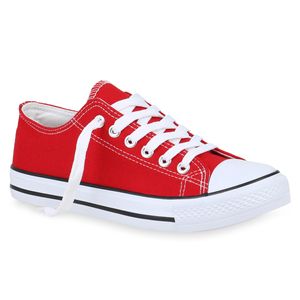 Mytrendshoe Damen Sneaker Low Basic Turnschuhe Stoffschuhe Freizeit Schuhe 820202, Farbe: Rot, Größe: 38