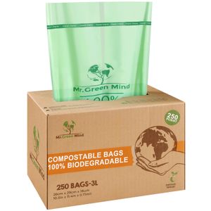 Mr. Green Mind kompostierbare müllbeutel 2/3 Liter 250 Stück – 26 x 29 cm – 100 % kompostierbare Müllsäcke – Inkl. Spender