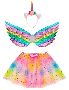Einhorn Kostüm Set "Rainbow" für Mädchen - 3-tlg. mit Flügeln