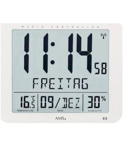 AMS 5886 Wanduhr Tischuhr Funk Funkwanduhr digital weiß Datum Thermometer Wecker