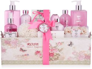 Kosmetika BRUBAKER Koupelová a sprchová sada s vůní růže - 15dílná dárková kosmetická sada ve vintage dárkové krabičce