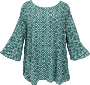 Tunika mit Trompetenärmeln für Starke Frauen, Plus Size Strandbluse - Blau, Damen, Viskose, Blusen & Tunikas
