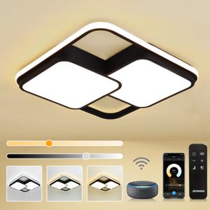 Smart LED Deckenleuchte Kompatibel mit Alexa Google Home 36W Schwarz Eckig Deckenlampe Dimmbar mit Fernbedienung 3000K-6500K Warmweiß Kaltweiß Tageslicht Lampe Für Schlafzimmer Wohnzimmer 42CM