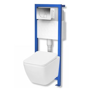 Domino Lavita Vorwandelement inkl. Drückerplatte MC + randloses Wand-Hänge-WC LINO ohne Spülrand + WC-Sitz mit Soft-Close-Absenkautomatik