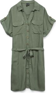 VERO MODA Gestreiftes Kurzarm-Hemd-Kleid mit Taillenbindung Größe: L