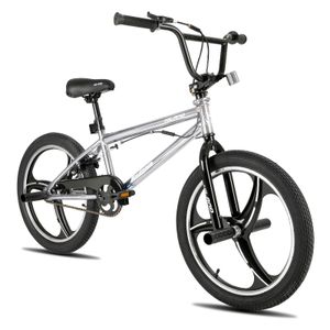 HILAND 20 Zoll Kinder BMX Fahrrad mit 3 Speichen, für Jungen Mädchen ab 7-13 Jahre alt, Silber
