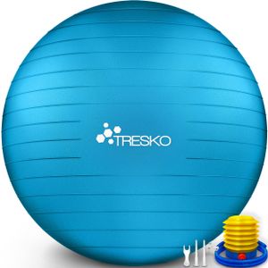 TRESKO Gymnastikball (Blau, 65cm) mit Pumpe Fitnessball Yogaball Sitzball Sportball Pilates Ball Sportball