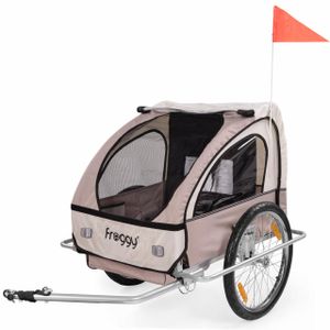 FROGGY Kinder Fahrradanhänger mit Federung + 5-Punkt Sicherheitsgurt Radschutz Anhänger für 1 bis 2 Kinder Design Safari