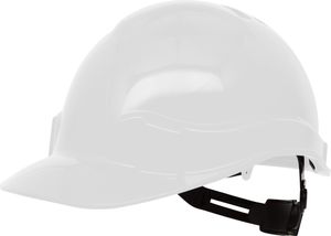 PRO FIT Arbeitsschutzhelm Pro Cap–Robuster Sicherheitshelm, PE-Schutzhelm für die Baustelle, Belüfteter Bauhelm,  Kopfband anpassbar & Kinnriemen-Weiß
