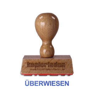 Holzstempel ÜBERWIESEN, 50 x 10 mm, hochwertiger Holzstempel aus Buchenholz Lagertext „ÜBERWIESEN“ – ideal für Büro und Privat