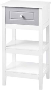 WOLTU Nočný stolík Nočný stolík Rozkladací stolík do spálne alebo obývačky so zásuvkou a 2 policami z MDF biely