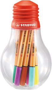 Fineliner - STABILO point 88 Mini - Colorful Ideas - 12er Pack - mit 12 verschiedenen Farben in wiederverschließbarer Verpackug in Glühbirnenform