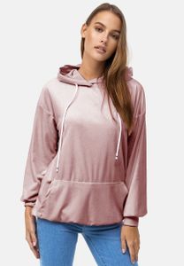 Damen Oversized Hoodie Kleid Long Basic Kapuzen Pullover Nicki Velours | XS