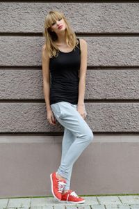 Damen Hose mit Taschen Pluderhose Sport & Freizeit Hose, S/M; Grau Meliert