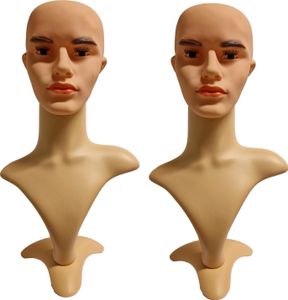 2er Set Perückenkopf Männlich - 53 cm Dekokopf - Schaufensterkopf Mann - Männliches Kopf-Mannequin ohne Haare - Schaufenster Puppen Kopf für Hut-/Brillen-Präsentation - Herrenkopf für Perücken