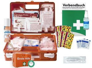 Erste-Hilfe-Koffer KITA M1 incl. Sprüh-Pflaster & Hygiene-Spray nach aktueller DIN/EN 13157 für Betriebe + DIN/EN 13164 für KFZ - incl. Verbandbuch