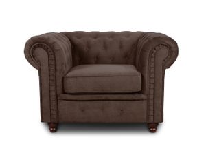 Sessel Chesterfield Asti - Couch, Couchgarnitur, Couchsessel, Loungesessel, Stühl, Holzfüße - Glamour Design (Braun (Capri 45))