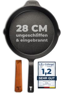 TECOR Gusseisenpfanne Induktion 28 cm ungeschliffen, universell, natürlich - Langlebige Pfanne Gusseisen Induktion - Antihaft Gusspfanne Induktion