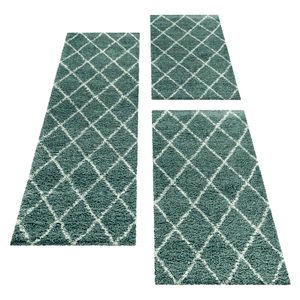Teppium Modern Shaggy Teppich Hochflor Bettumrandung Läufer Läuferset Blau 3 Teile, Farbe:Blau, BettSet:2 x 60x110 cm + 1 x 80x250 cm, Form: Rechteckig